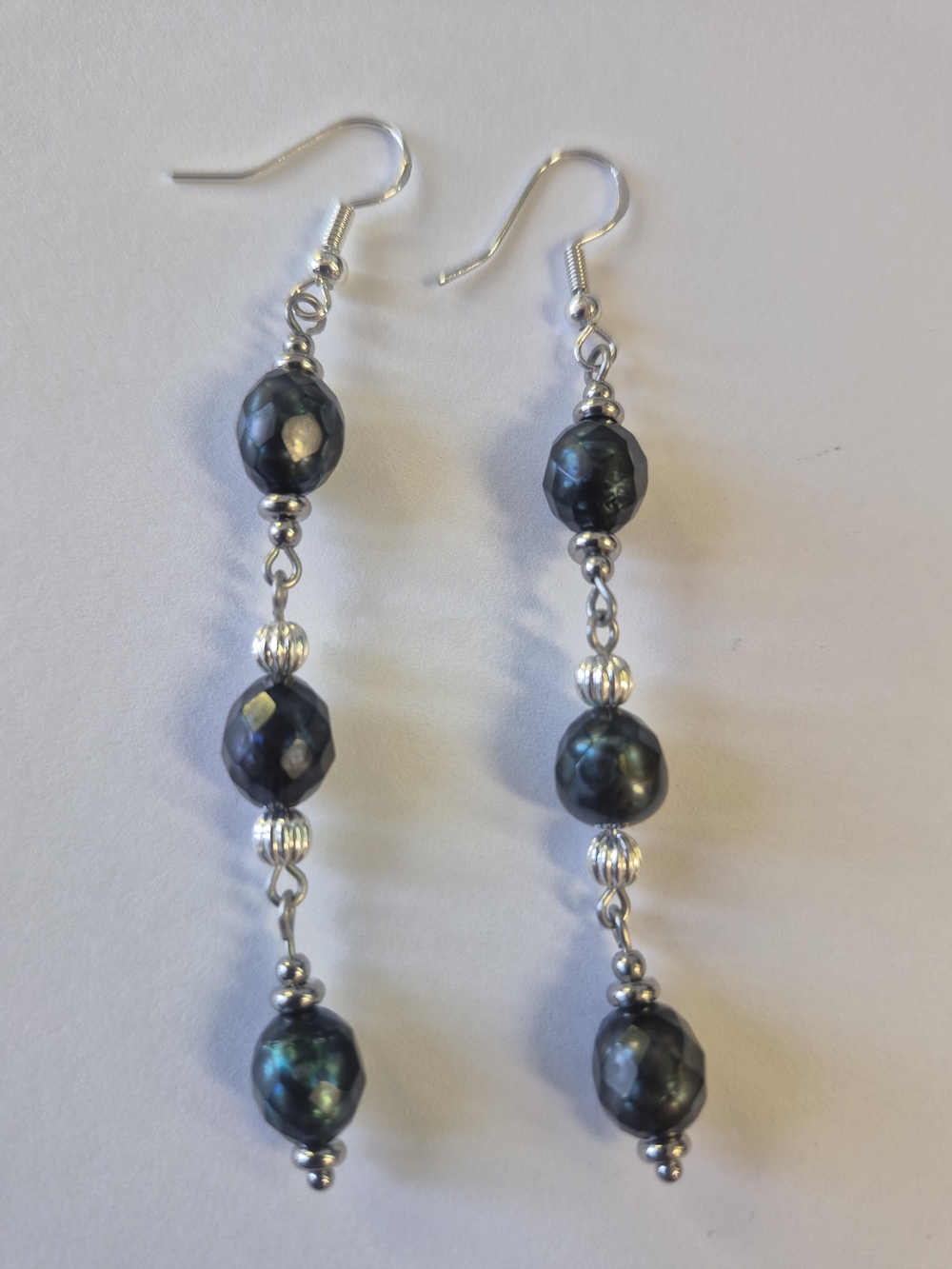 Sterling hooks  Faceted Peacock Fresh Water Pearl Drop Earrings
